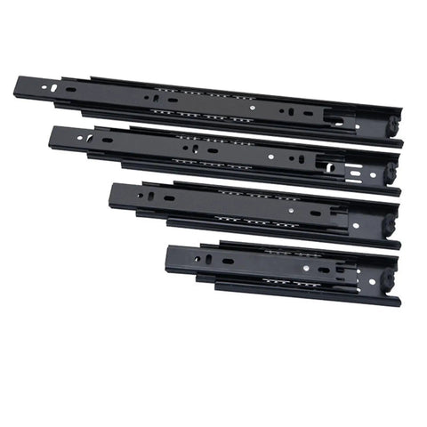 Three-Section Drawer Slide Rail Kit for Cabinets Silent Glide 20 Inch Track System 2 Pieces in black metal finish