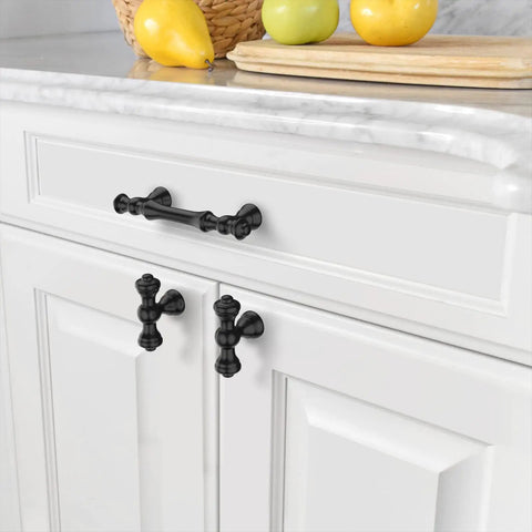 Modern Matte Black Cabinet Pulls For Kitchen Drawers And Bathroom Vanities Slick Drawer Hardware With Easy Mount Finish Durable Top Shelf Furniture Upgrade In Three Inches showcased on white cabinets.