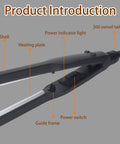Close-up of a black manual plastic arc angle bender with labels highlighting features like heating plate and power indicator.