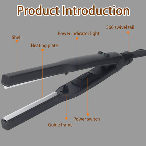 Close-up of a black manual plastic arc angle bender with labels highlighting features like heating plate and power indicator.