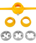 PVC Pipe Thread Maker Tool Kit With 12 Pcs Dies, DIY Ready Manual Pipe Threader Set showing T-handle and circular dies