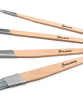 Score Big On Crisp Trim Lines With This 4 Piece Paint Brush Set Featuring Dense Synthetic Bristles And Rust Proof Stainless Ferrules For Butter Smooth Latex Coverage And No Drip Mess Detail Work. Four paint brushes with wooden handles and stainless steel ferrules.