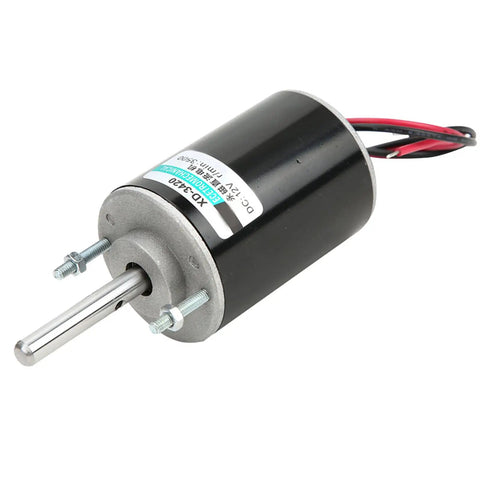 30W PM DC Electric Motor at 24 Volts with copper windings, showcasing black casing and silver shaft for DIY gear builds.