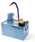 Powerful 90W Submersible Coolant Pump Kit For Lathe And Milling Machines, featuring blue tank, vertical pump, and coolant hose.