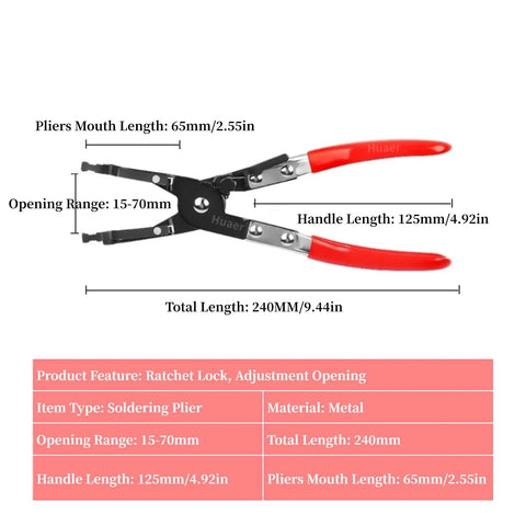 Car Soldering Pliers Multi-Function Wire Welding Clamp Pick-Up Aid Tool For Auto Maintenance And Repairs, shown with measurements