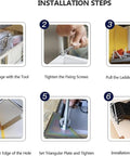 Installation steps for Slick Pull Down Attic Ladder Featuring Smooth Glide Telescopic Rails And Heavy Duty Antislip Base.