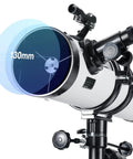 Close-up of 130EQ Reflector Telescope With 650mm Focal Length And 130mm Aperture Easy Manual Equatorial Mount for adult stargazers.