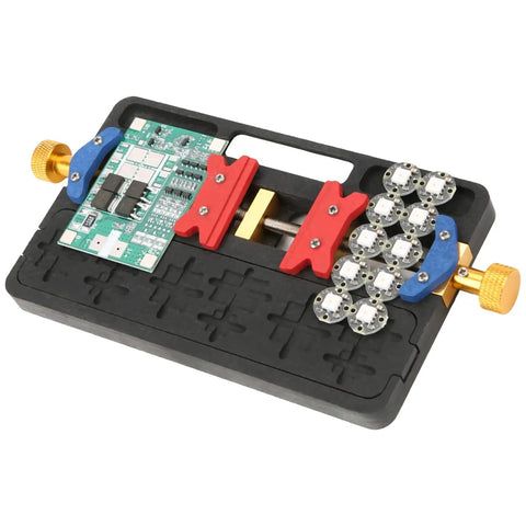 Dual Slot Steel PCB Holder For Soldering IC Chips And BGA Work with circuit boards secured for inspection