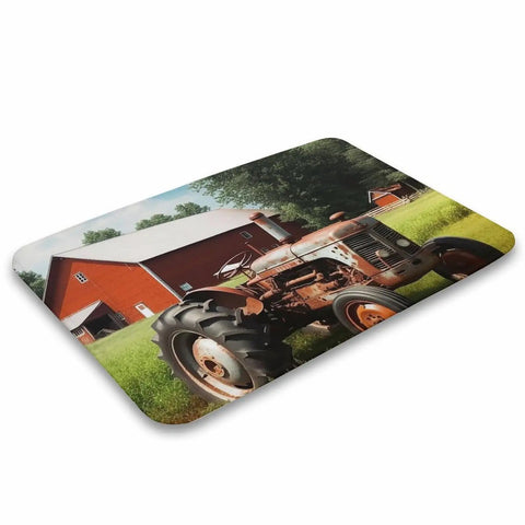 Thick Ultra Absorbent Bath Rugs With Non Slip Backing, Coral Fleece Farm Tractor Bathroom Mats, featuring a farm tractor design