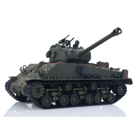 One Sixteenth Scale RC Sherman M4A3 E8 Fury Edition Tank with Infrared Battle BB Shooting Elevating Barrel Side View