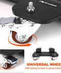 Heavy Duty Motorcycle Dolly With 360 Degree Casters Center Stand Mover For Easy Maneuver In Tight Spaces Holds Up To 800 Lbs Fits Cruisers Sportbikes And Scooters 21.6 Inches Wide Ready To Roll, close-up of universal wheel with locking function