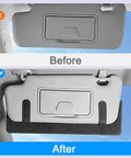 High Density Black Suede Sun Visor Extender For Tesla Cybertruck, before and after installation showing improved glare protection.