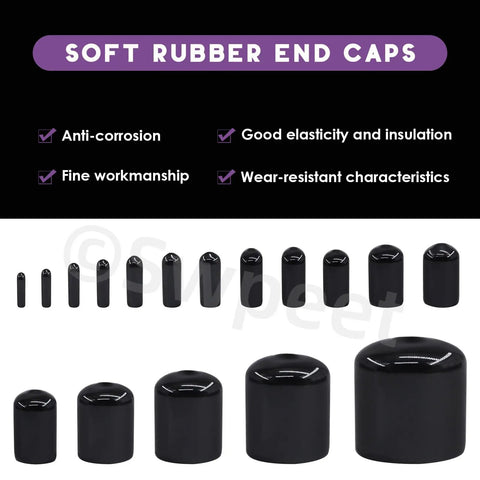 Must Have 496 Piece Black Vinyl Rubber End Caps Kit With 17 Sizes From 1.5mm To 20mm For Round Tubes And Screws Screw Thread Protectors