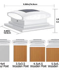 Diagram of Solar Post Cap Lights With 24 LEDs Two Color Modes Warm White And Cool White for 4x4 5x5 6x6 Posts, dimensions labeled