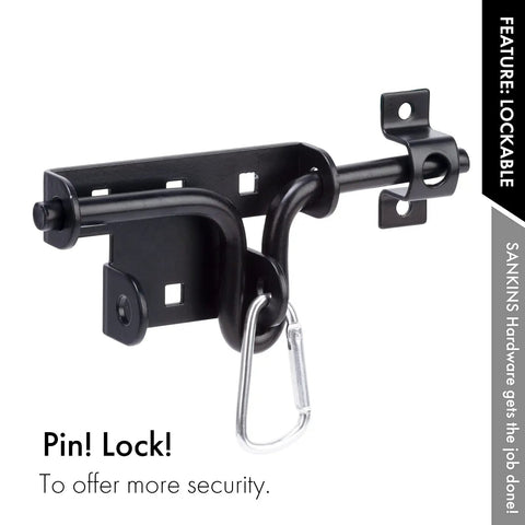 Slide Bolt Gate Latch With Padlock Hole, Heavy Duty Sliding Door Lock for Wooden Fence, two direction design, black steel