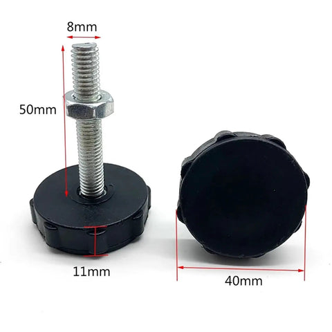 Adjustable Leveling Feet Set Of 4 M8 M10 With Anti Slip Base in black with 50mm post, 11mm base height, 40mm width