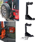 Rear High Lift Jack Mount Carrier For 2007 2017 Jeep Wrangler JK installed on tailgate with heavy-duty design.