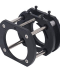 Precision Router Lift Table Mechanism Featuring Four Jaw Milling System Crank Handle Quick Height Tuning Solid Aluminum Alloy Base close-up view of four-jaw grip mechanism.