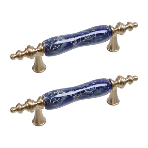 Chinese Style Ceramic Cabinet Pulls Set Of 4 In Antique Bronze With Screws Antique Finish Handcrafted Drawer Knobs 3 Inch Hole