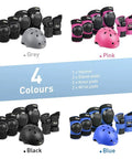 All Ages Skating Protective Gear Set With Helmet Knee Pads Elbow Pads And Wrist Guards in grey, pink, black, blue