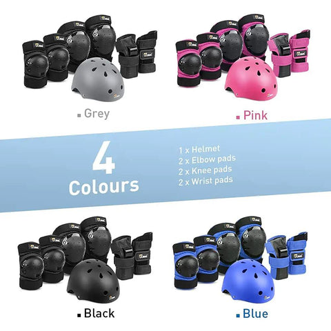 All Ages Skating Protective Gear Set With Helmet Knee Pads Elbow Pads And Wrist Guards in grey, pink, black, blue
