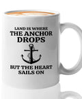 11oz White Coffee Mug Land Is Where We Sip Gift For Boaters And Sailors Funny Lake Life Glass Cup For Boat Captains and Crew