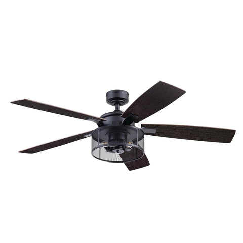 Carnegie Industrial 52 Inch Ceiling Fan With Remote And LED Light in Matte Black, 5 Blades for Large Indoor Rooms