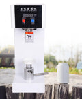 Commercial Electric Cup Sealer Machine For Glass And Plastic Cups Semi Automatic Heat Sealing System with a silver sealing head on a white body.