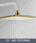 UBNMIUBV Shower System with Shower Head, Shower Combo Set Wall Mount Shower Faucet Set Double Handle Rain Mixer Shower Combo Set with 3 Mode Handheld Shower, Waterfall Tub Spout,C,Black Chrome 10-inch gold ABS shower head with water flowing.