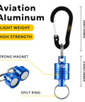 Ultra Strong Magnetic Release Holder With Coiled Lanyard And Aluminum Alloy Hook In Blue showing carabiner and strong magnet