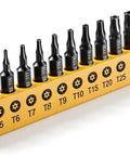Torx Star Punch And Security Bit Set, 13-Piece, S2 Steel Tamper-Proof Bits With Center Hole For Electronics, Auto And Impact Driver, shown in holder