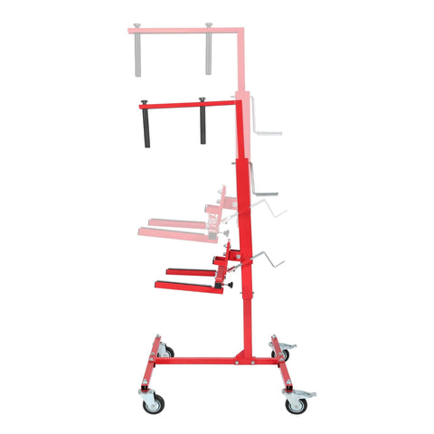 Heavy Duty Adjustable Car Door Installer And Remover Jack Lift Hoist With Swivel Base for automotive repairs, red steel construction.
