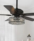 52 Inch Crystal Chandelier Ceiling Fan With Remote And Lights in black, featuring dual finish reversible blades, in living room
