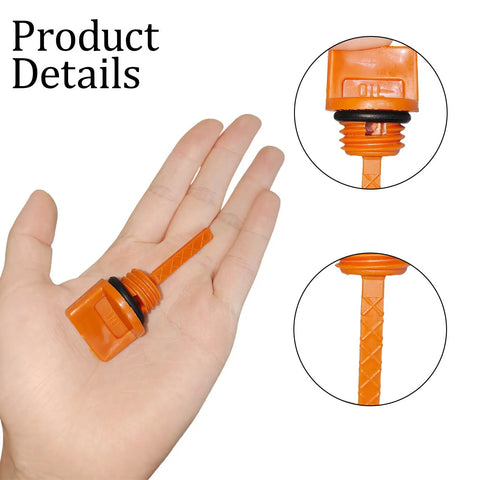 Hand holding oil dipstick from 4 Piece Oil Filler Cap Assembly Kit For Small Gas Engines And Portable Generators Including Predator Champion