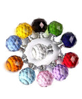 Colorful set of round diamond 30mm glass crystal cabinet knobs in various colors arranged in a circle, each with reflective shine.