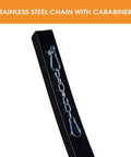 Beefed Up 13.5 Ft Steel Arc Hammock Stand With Carabiner And Chain close-up showing stainless steel chain attachment