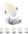 Ultra-Thin 6 Pack 6 Inch LED Recessed Ceiling Lights with Junction Box for Easy Install - Select from 5 Color Temps