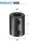 Rigid Shaft Coupling 3/8 Bore 3/4 OD 1 Inch Length Black Oxide Steel With Hex Wrench And 2 Screws Per Piece For 3D Printers Motors And Wheel Setups on white background