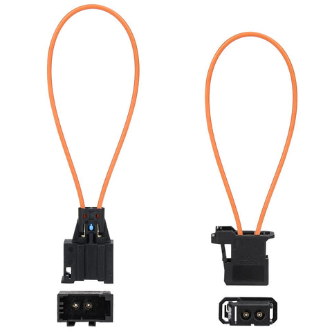 Front and side views of Mellbree 2-piece fiber-optic bypass loop adapters with orange loops for automotive diagnostics.