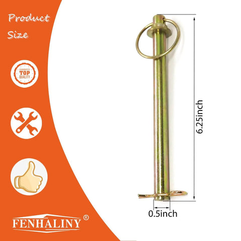 Front view of One Half Inch By Six And A Quarter Inch Swivel Hitch Pin For Home Farm Business Automotive And Industry Use With Rust Resistant Finish.