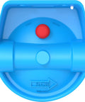 Bottom view of blue cap from Clear 10 Inch Whole House Water Filter Housing With Integral Mounting Bracket And Three Quarter Inch NPT Inlet