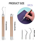 Lighted Vinyl Weeding Tools Set 3 Piece Pin And Hook Led Pen For Easy Iron On Removal Tiny Vinyl Paper Silhouette Work Rose Gold Finish Great For Cricut And Silhouette Cutting Machines, showing different tool sizes and shapes.