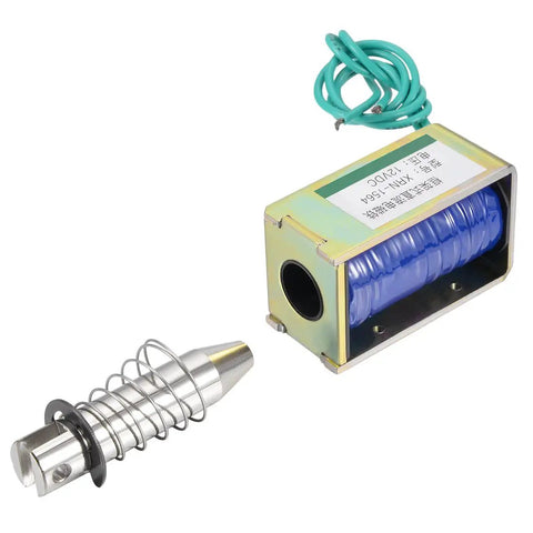 12V DC 60N Pull Type Open Frame Solenoid Electromagnet, 10mm Stroke, Compact Linear Actuator for DIY Projects and Automation, Low Power Consumption, Spring Return, Durable Magnetic Pull for Precise Actuation, open frame with plunger