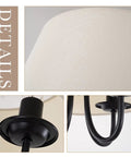 Close-up of Dope Semi Flush Mount Ceiling Light Fixture With Off White Fabric Drum Shade Matte Black Canopy Sleek Modern 4 Light Chandelier details