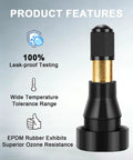 TR600HP tire valve stem; brass body with black snap-in base (front view).