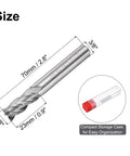 End mill router bit, HSS-AL, 4-flute, 3/8 in cutting dia, 3/8 in shank, 70 mm long; upcut spiral for wood/PVC/MDF engraving.