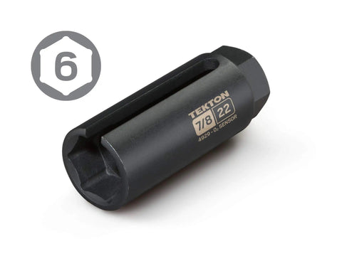 3/8 Inch Drive Oxygen Sensor Socket 7/8 Inch 6-Point with Side Cutout, heavy-duty tool for O2 sensors, close-up angle view