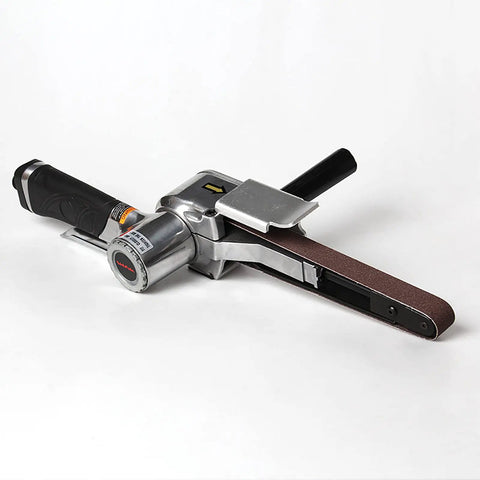 Handheld Pneumatic Belt Sander With Slick Rubber Grip And Quick Release Tensioner, 20x520 mm belt, made for rapid sanding of wood, metal, stone.