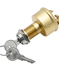Heavy Duty Marine Ignition Switch 3 Position Off On Start For Boats MP39060-1 with brass construction and two keys visible