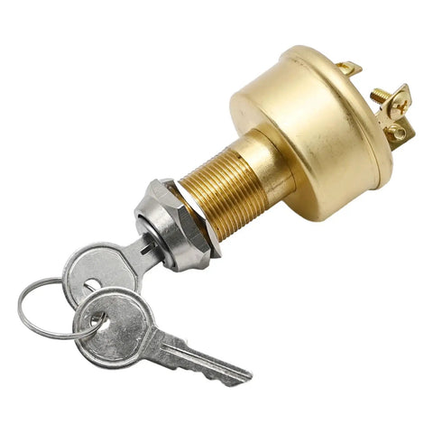 Heavy Duty Marine Ignition Switch 3 Position Off On Start For Boats MP39060-1 with brass construction and two keys visible